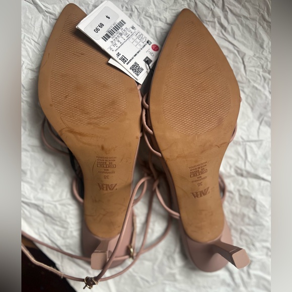 ZARA Pointed Toe Heeled Leather Sandals - Picture 6 of 6